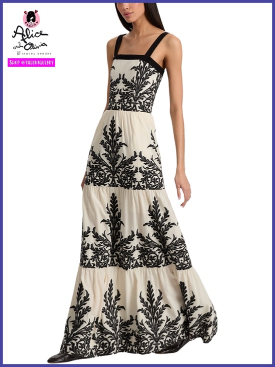 Alice + Olivia Dresses & Skirts - Alice + Olivia Saige Cotton Linen Blend Off White Black Tiered Maxi Dress
